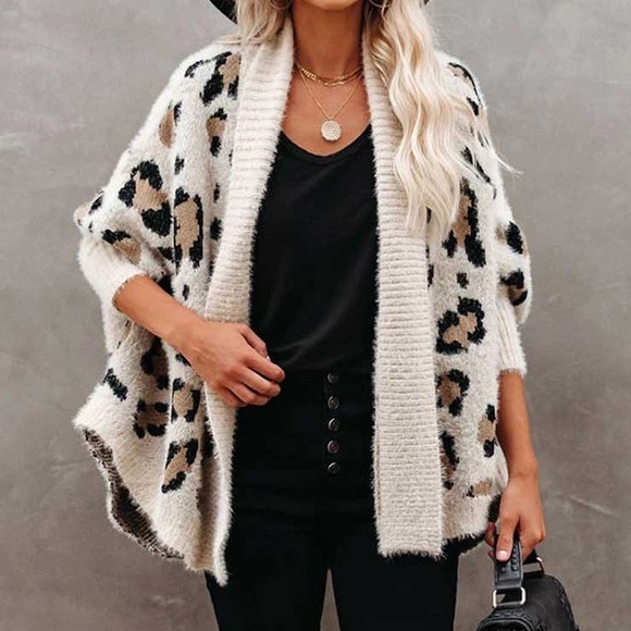 SOLD OUT Leopard Fuzzy Oversized Cardigan Knit Sweater - Picture 3 of 7